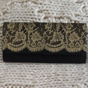 Chic Black and Gold Lace Clutch